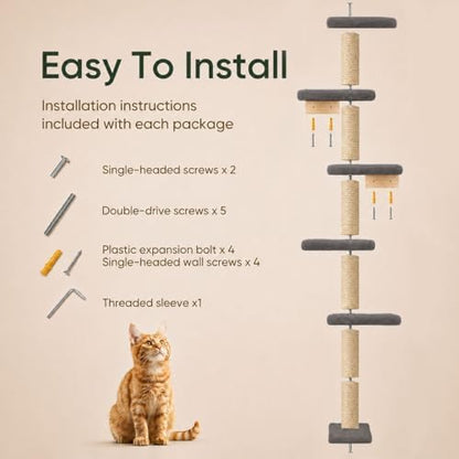 80-Inch Wall-Mounted Cat Tree with Scratching Post & 5 Perches - Image 6