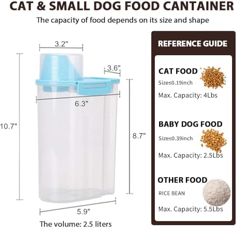 Pet Food Storage Container with Graduated Cup and Seal Buckles Food Dispenser for Dogs Cats (Blue) - Image 2