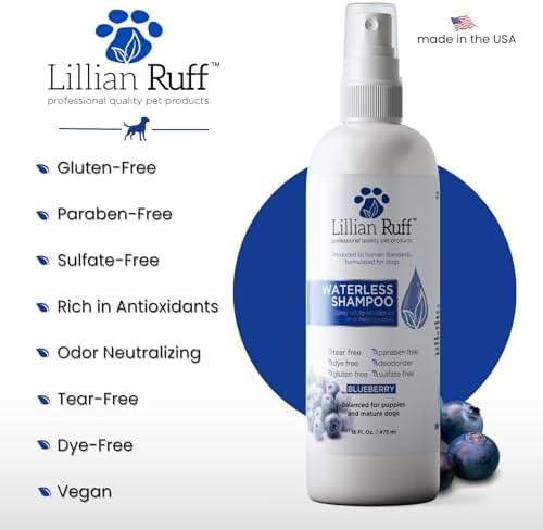 Lillian Ruff Waterless No-Rinse Dog Dry Shampoo Spray with Hydrating Essential Oils - pH-Balanced Dry Shampoo for Dogs - Clean, Condition, Detangle & Deodorize Dry, Sensitive Skin (Blueberry) - Image 5