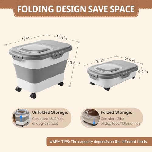 SEWIU Dog Food Storage Container Up to 2pack*20LB,Collapsible Dog Food Container with Travel Silicone Bowl and Scoop for Dog/Cat/Bird Food/Cat litter,Keep Dry Food Fresh,Easy to Move. - Image 4