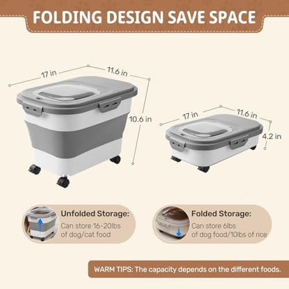 SEWIU Dog Food Storage Container Up to 2pack*20LB,Collapsible Dog Food Container with Travel Silicone Bowl and Scoop for Dog/Cat/Bird Food/Cat litter,Keep Dry Food Fresh,Easy to Move. - Image 4