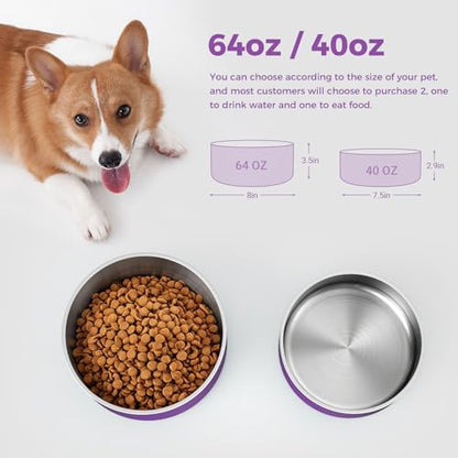 WENBOKMIN Dog Bowl, Stainless Steel Food and Water Bowl, 40oz, Purple | Non Slip Quiet Bottom, Easy to Clean, Dishwasher Safe - Image 2