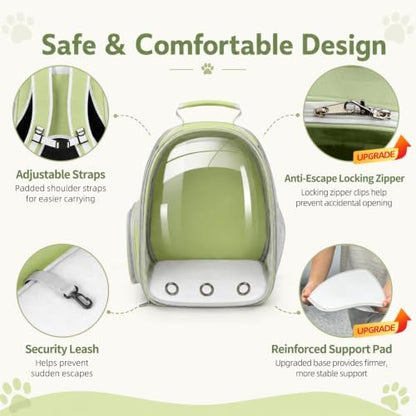 Expandable Cat Carrier Backpack with Bubble Window and Mesh, Light Green - Image 6