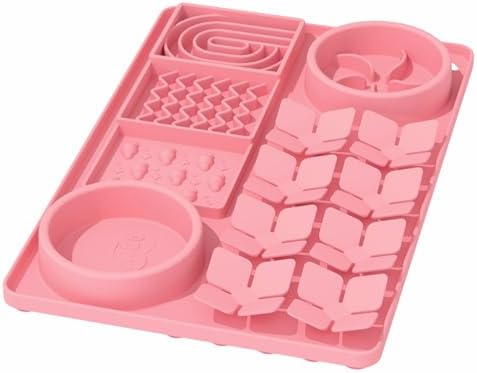 Slow Feeder Bowl for Dogs and Cats, Silicone Lick Mat & Snuffle Mat with Suction Cups - Interactive Puzzle Feeder, Slow Eating, Keep Busy and Reduce Vomiting (15.75" x 10.5" Pink) by Unknown