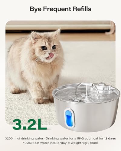 Stainless Steel Cat Water Fountain - 3.2L/108oz Cat Fountain for Drinking - Image 2