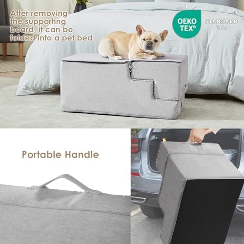 EHEYCIGA Dog Stairs for High Bed 22.5" H, 5-Step Dog Steps, Light Grey - Image 5