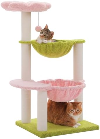 MUTTROS 37.4" Flower Cat Tree with 2 Hammocks & 6 Sisal Posts, Pink by MUTTROS