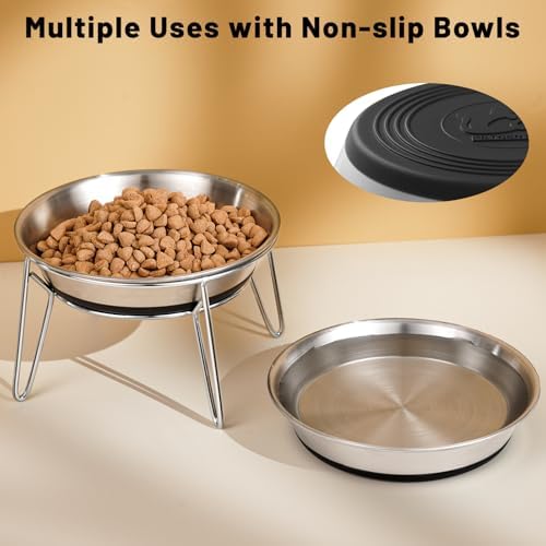 Elevated Cat Bowls, Wide Stainless Steel Cat Food Bowls with Metal Stand Whisker Stress-Free, Raised Food and Water Dish for Cats, Kitten, Puppies and Small Dogs - Image 3