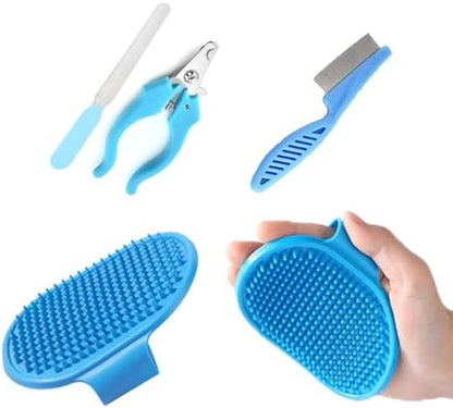 8PCS Dog Bath Supplies Set，Dog Washing Gloves，Shampoo Brush, Bath Supplies Set，Shedding Slicker Brush，Complete Pet Grooming Kit for Dog&Cat and Small Animal Grooming(8PCS-Bath-Blue) - Image 5