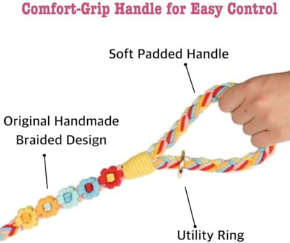 5FT Braided Cotton Rope Leash for Small, Medium and Large Dogs, Sunny Garden - Image 3