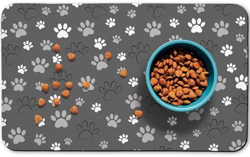 Dog Food Mat, Absorbent Water Bowl Mats Cat Pet Feeding Placemats Dark Gray 20 * 12 inch by Zoeeya