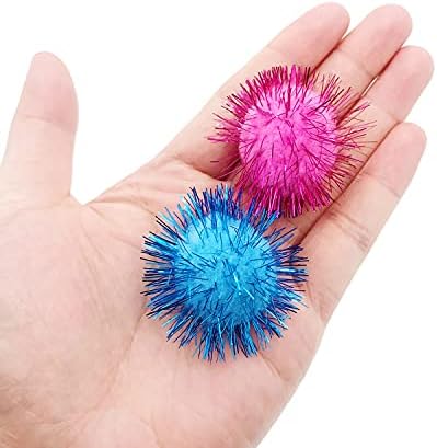 24 Pcs Cat Ball Toys, 1.8 Inch Sparkle Ball, Tinsel Glitter Pom Pom Cat's Favorite Toys, Random Color - Image 3