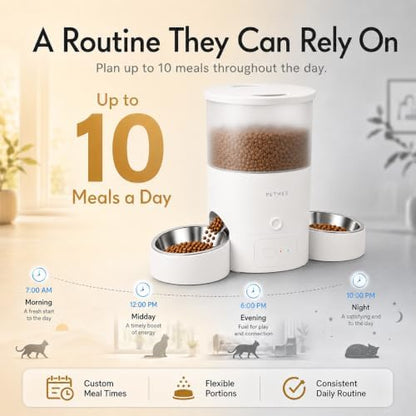 3L Dual Automatic Pet Feeder - Smart & Quiet Cat Automatic Feeders for 2 Cats with App Control, 2 Way Audio, Dual Power Options, Portion Control, Self-Feeding Cat Food Dispenser - White - Image 5