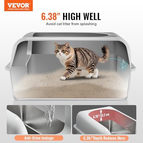 VEVOR Stainless Steel Cat Litter with Lid, XL Extra Large Enclosed Cat Litter Box for Big Cats, High Sides Metal Litter Box, Anti Leakage,Odor-Free & Easy Cleaning,Include Scoop & Foot Board - Image 2