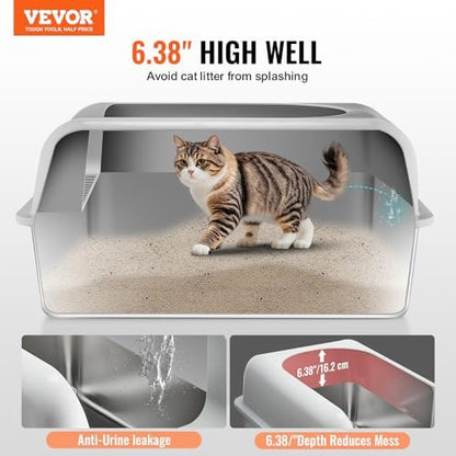 VEVOR Stainless Steel Cat Litter with Lid, XL Extra Large Enclosed Cat Litter Box for Big Cats, High Sides Metal Litter Box, Anti Leakage,Odor-Free & Easy Cleaning,Include Scoop & Foot Board - Image 2