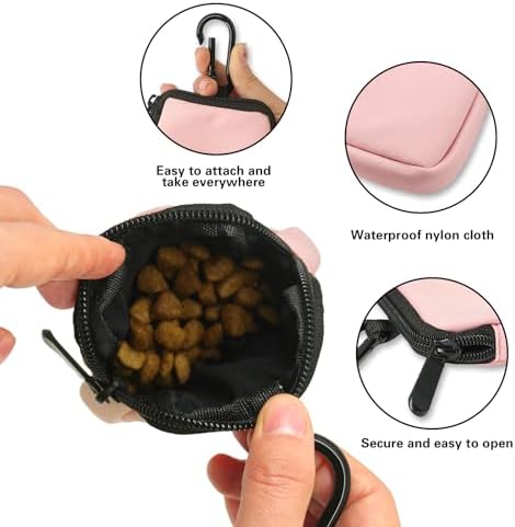 Dog Treat Pouch Pocket Sized Pet Puppy Training Pouch for Dog Training Behavior Aids, Waterproof Nylon Fabric Dog Poop Bag Holder, Hands Free Dog Walking Bag with Metal Carabiner (Pink) - Image 5