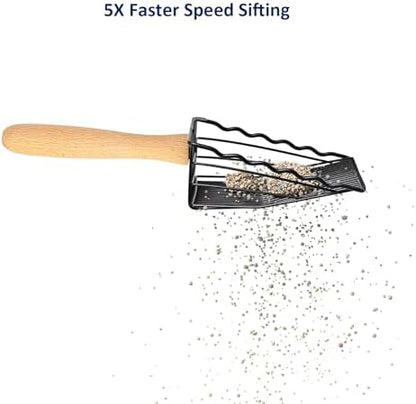 WePet Premium Metal Cat Litter Scoop, 5X Faster Speed Sifter, Heavy Duty Steel Kitty Scooper, Beech Wood Handle, for All Litter Types, with Black Matt Finish - Image 4