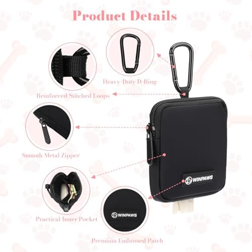 Dog Treat Pouch with Training Clicker,Waterproof Nylon Fabric Poop Bag Holders for Leashes,Hands Free Small Dog Walking Bag with Carabiner, Pet Puppy Training Walking Essentials (Black) - Image 4