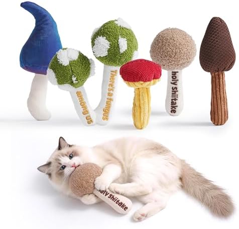 5 Pack Catnip Toys, Cat Toys with Catnip & Silvervine, Colorful Mushroom Kitten Teething & Cat Chew Toys with Different Textures, Funny Cat Kicking Toys for Indoor Cats by puretoy