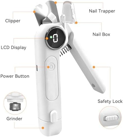 Dog Nails Clippers & Grinders - 2in1 Trimmer with LCD Display and LED Lights Cat Claw Nail File with Protective Guard Rechargeable Electric Pet Toenail Silent Grooming Pro - Image 2