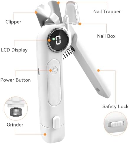 Dog Nails Clippers & Grinders - 2in1 Trimmer with LCD Display and LED Lights Cat Claw Nail File with Protective Guard Rechargeable Electric Pet Toenail Silent Grooming Pro - Image 2