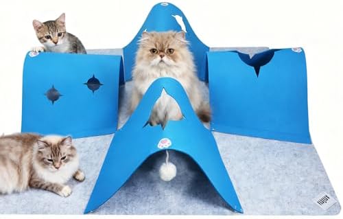 4-Way Cat Tunnels for Indoor Cats, Interactive Toys with Plush Ball by Home