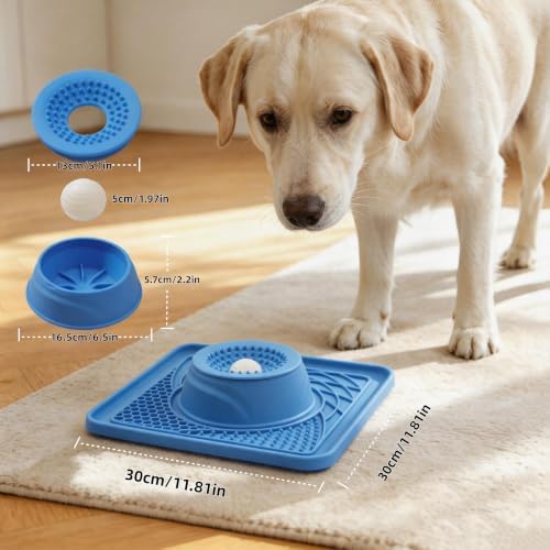 Slow Feeder Dog Bowls & Lick Mat for Liquid and Thick Treat(Blue) - Image 6