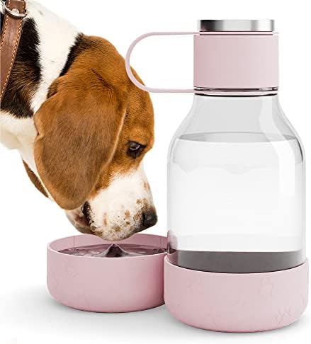 Asobu Buddy Bottle a Stainless Steel Insulated Water Bottle for with Removable Dog Water Bowl and Dog Food and Treat Storage Bowl (Pink, Tritan 50 oz Water Bottle with Bowl) by Asobu