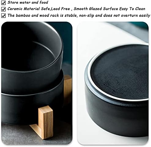 Petygooing Ceramic Black Cat Dog Bowl Set with Stand,Pet Food and Water Dish,Medium Pet Bowls Anti-Slip Set of 2 Cat Bowls-Pet Food Dishes- Small Medium Size Dog (28 OZ /3.6 Cups) - Image 5