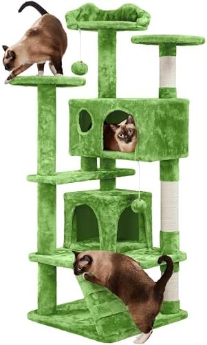 Yaheetech 54in Cat Tree Tower, 2 Caves, Kitten-Ear Perch & Scratching Posts by Unknown