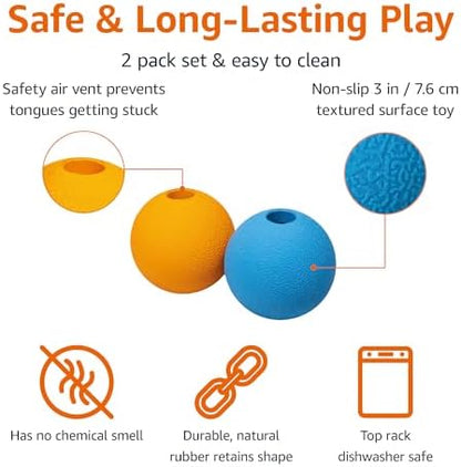 Amazon Basics Interactive Bouncy Durable Rubber Dog Toy Balls, 3 inch, Blue, Orange, Pack of 2 - Image 2
