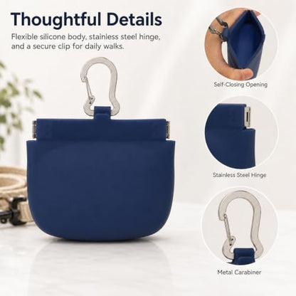 Silicone Dog Treat Pouch for Pet Training One-Hand Access One Cup Silicone Treat Bag with Pull Tab and Auto Closing Lid Treat Pouches for Leash(Color: Blue) - Image 3