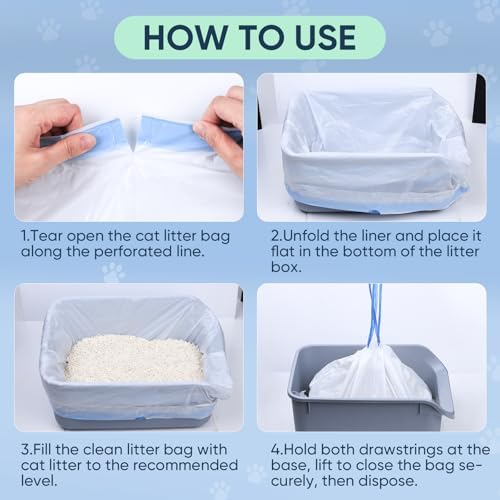 160 Count Cat Litter Box Liners Compatible with Litter Robot 3 & 4, Cat Litter Liners for Automatic Litter Box, 10-12 Gallon Heavy Duty Waste Bags with Drawstrings, 25.19" x 15.7" - Image 6
