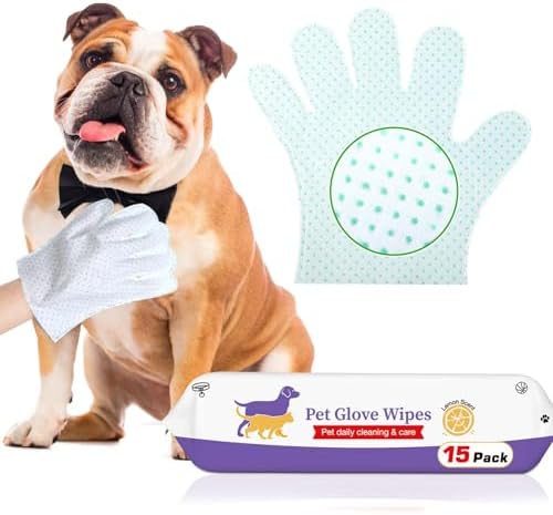 Dog Cleaning Gloves Wipes 15pcs Deodorizing Disposable Pet Grooming Bathing Gloves Extra Thick, No Rinse Shampoo Dry Cleaning Gloves for Dogs & Cats Paw Face Ear Fur and Butt by ALWZ-RDY