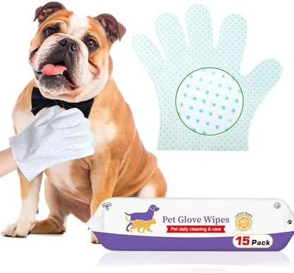 Dog Cleaning Gloves Wipes 15pcs Deodorizing Disposable Pet Grooming Bathing Gloves Extra Thick, No Rinse Shampoo Dry Cleaning Gloves for Dogs & Cats Paw Face Ear Fur and Butt by ALWZ-RDY