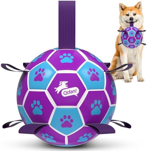 QDAN Dog Ropes Toys, Soccer Ball with Straps, Tug of Toy, Dog Birthday Toy by QDAN