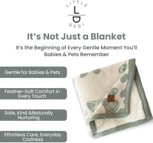 Baby & Pet Blanket 100% Cotton with Sherpa Fleece – Soft Stroller & Cuddle Blanket for Baby, Dog & Cat – Breathable, Hypoallergenic, Washable – 76×96 cm All-Season Blanket Reed Green Beige - Image 4