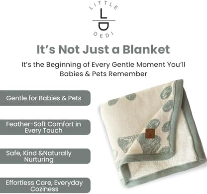 Baby & Pet Blanket 100% Cotton with Sherpa Fleece – Soft Stroller & Cuddle Blanket for Baby, Dog & Cat – Breathable, Hypoallergenic, Washable – 76×96 cm All-Season Blanket Reed Green Beige - Image 4
