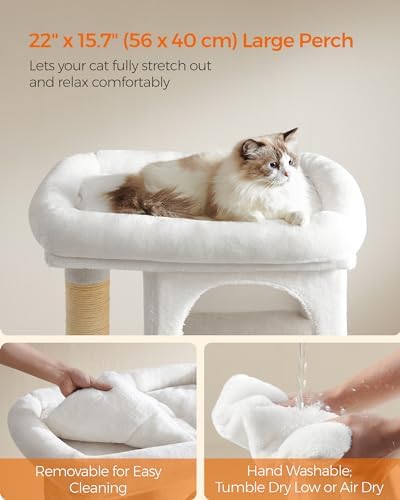 Feandrea Cat Tree, 33.1-in Cute Cat Tower, Plush Kitten Condo, Cream White - Image 3