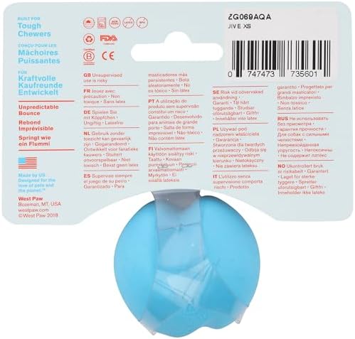 WEST PAW Zogoflex Jive Ball Dog Chew Toy – Bouncing Toys for Dogs, Fetch, Catch, Chewing, Play – Floatable, Recyclable Balls – Latex-Free, Non-Toxic, Dishwasher Safe Dog Toy, X-Small 2", Aqua Blue - Image 2