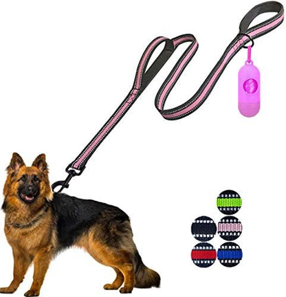 JSXD Dog Leash,5 FT Heavy Duty Double Handle Dog Leash with Comfortable Padded and Reflective,Rope Dog Leashes for Small,Medium,Large Dogs (Wide-Pink) by JSXD