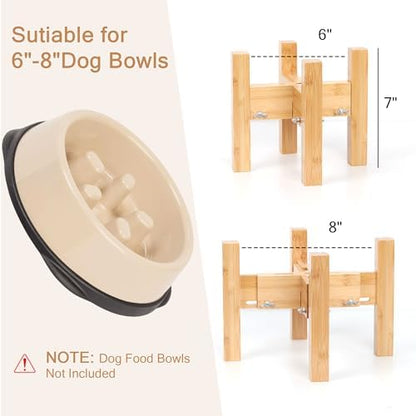 Elevated Dog Bowl Stand Adjustable Dog Food Holder 7”H Small Bamboo - Image 3