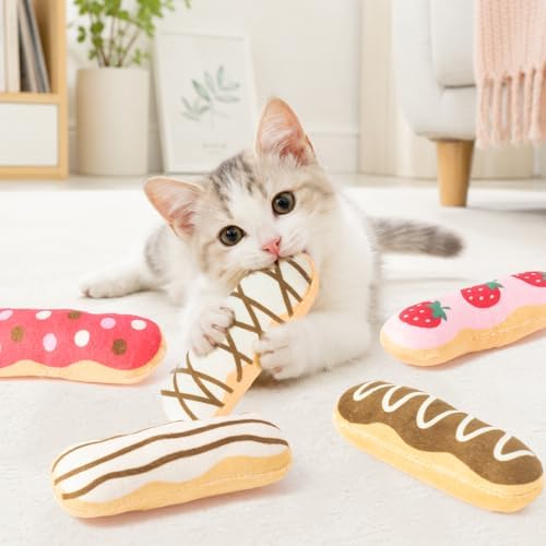 5Pcs Eclair Catnip Toys, Plush Interactive Cat Toy Set for Indoor Cats - Image 4