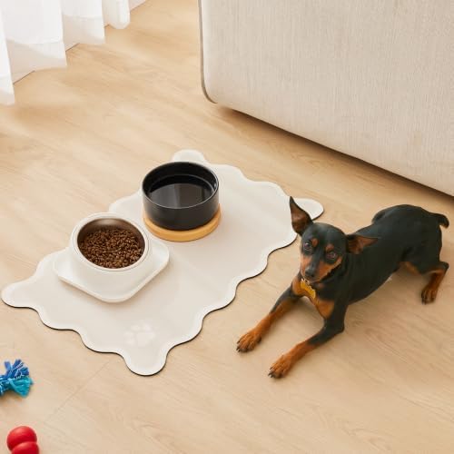 Scalloped Dog Feeding Mat, Absorbent Bowl Placemat, Beige - Image 2
