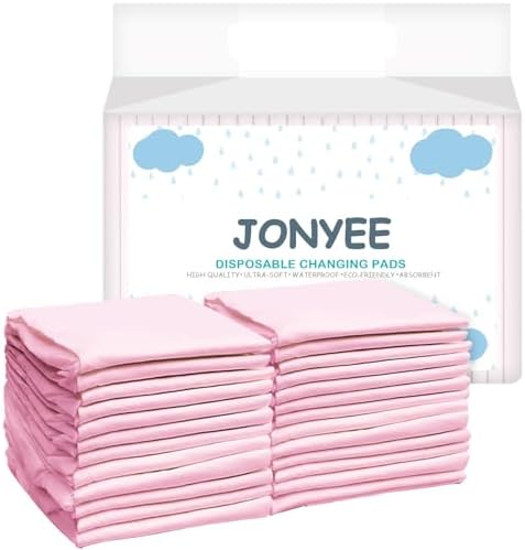 Disposable Pads for Changing Diapers with Super Absorbent and Leak Proof, 17"x 24" 4-Layer Quick Dry Pet Pads for Dogs Pee Training,Soft for Newborn Baby and Incontinence Adults -Pink(50P) by JONYEE