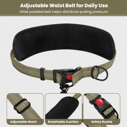 Hands Free Double Dog Leash, 4 Reflective Padded Handles, Adjustable Waist Belt 27-51", Shock-Absorbing Bungee, 360° Swivel Clips, for Small, Medium & Large Dogs, Walking Jogging Running - Image 6