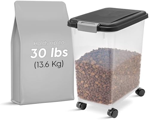 IRIS USA Airtight Pet Food Storage Rolling Container, 30 lb Capacity, Black by IRISUSA