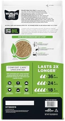 World's Best Cat Litter, Comfort Care, Unscented, Odor Control, 15 lb Bag - Image 2