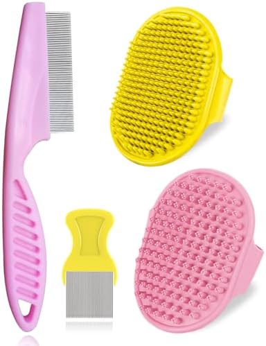 Pet Grooming Brush Kit, 4Pack Dog Bath Brushes Flea Comb Set for Cat by Aoche