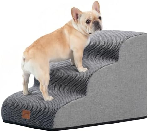 GoGoBunny Dog Stairs for Small Dogs, 3-Step Pet Steps for Couch Sofa, Grey by gogobunny
